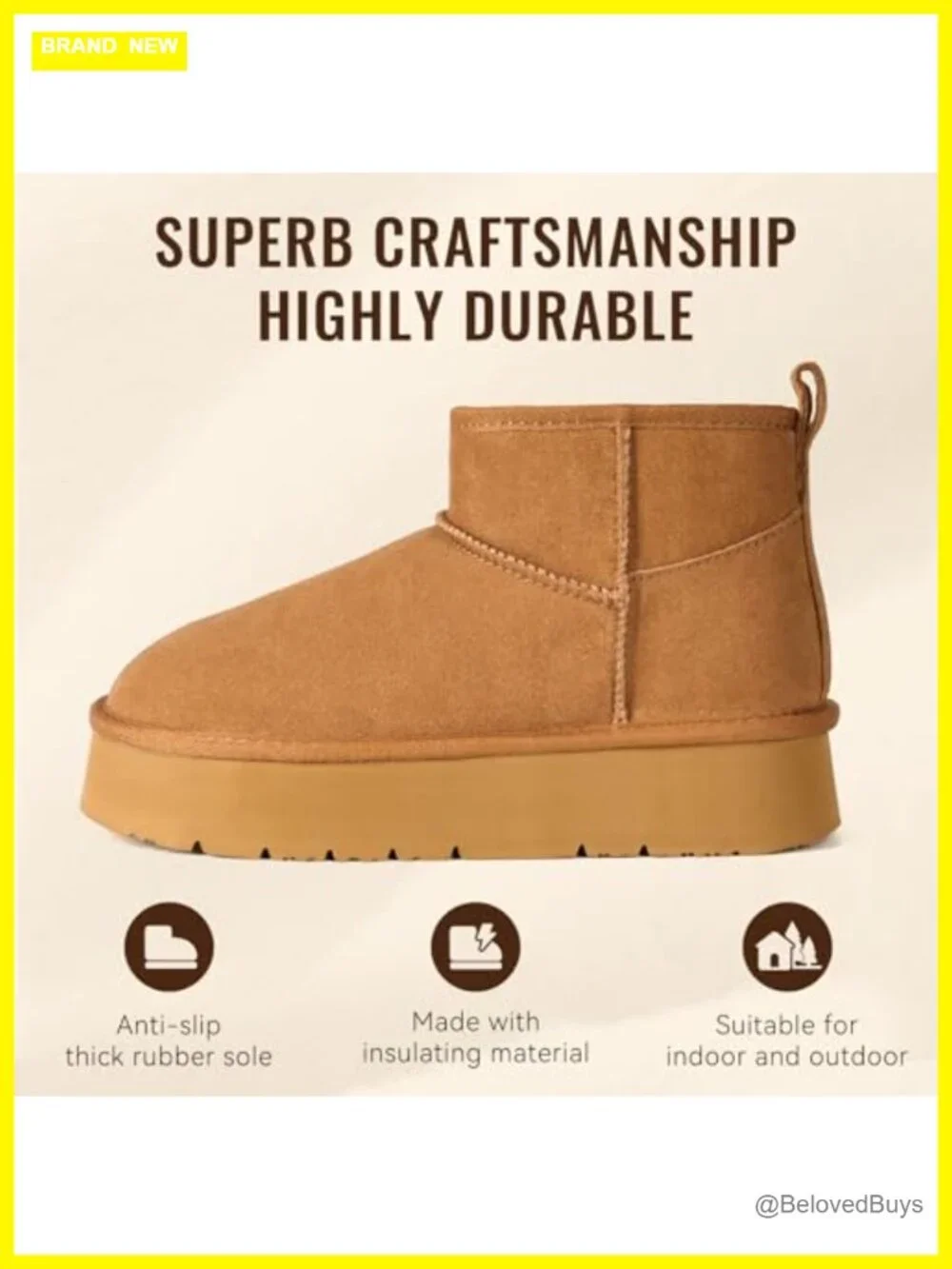 Genuine Suede Ankle Platform Snow Boots with Cozy Fur Lining